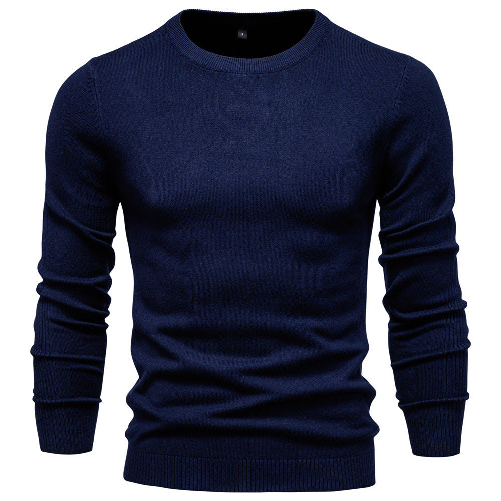 Pull Col Rond Coupe Ajustée Manches Longues Bords Côtelés Pour Homme