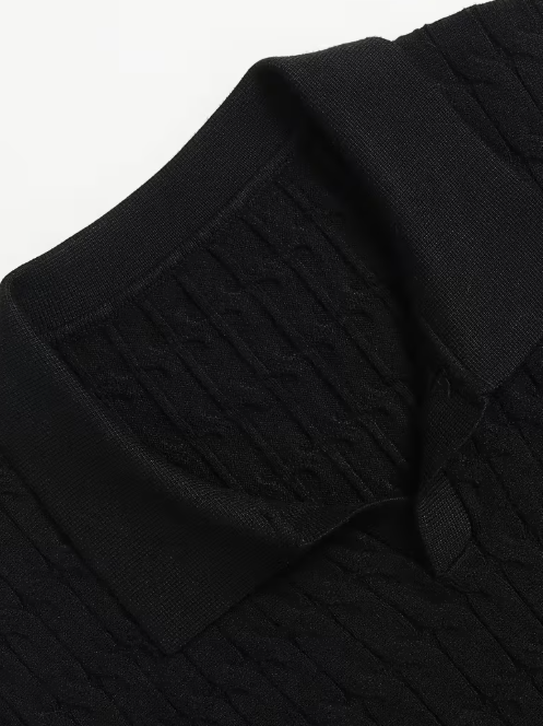 Pull Col Polo Manches Longues Bords Côtelés Pour Homme