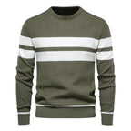 Pull Col Rond Rayé Manches Longues Bords Côtelés Pour Homme