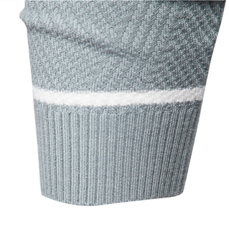 Pull Col Rond Rayé Manches Longues Bords Côtelés Pour Homme