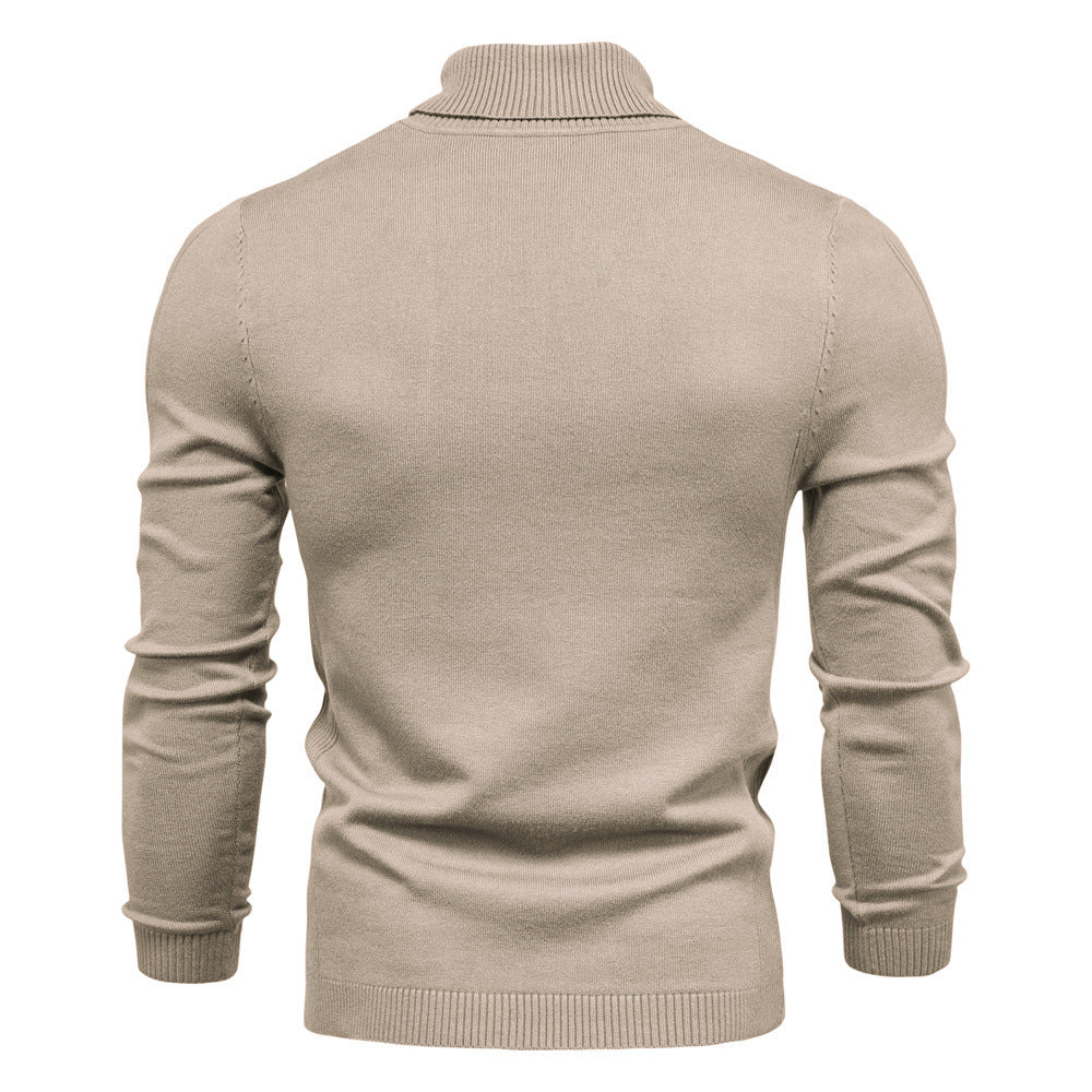 Pull Col Roulé Manches Longues Bords Côtelés Pour Homme