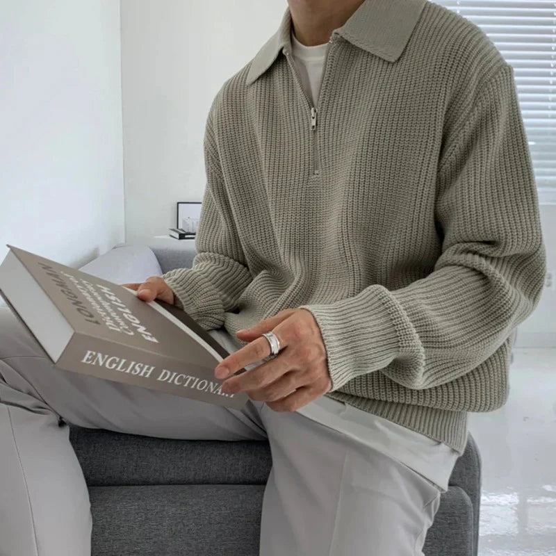 Pull Zippé Maille Matière Texturée Pour Homme