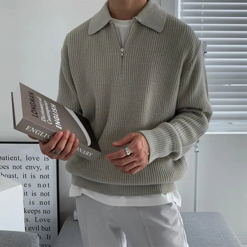 Pull Zippé Maille Matière Texturée Pour Homme