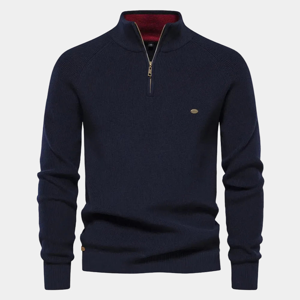 Pull Col Montant Demi-Zip Manches Longues Pour Homme