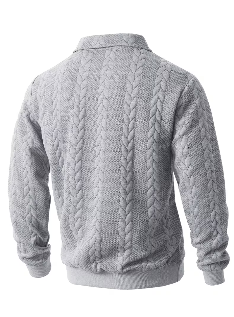 Pull Zippé Maille Torsadée Col Montant Manches Longues Pour Homme