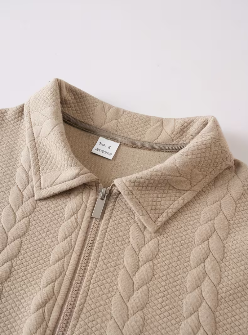 Pull Zippé Maille Torsadée Col Montant Manches Longues Pour Homme