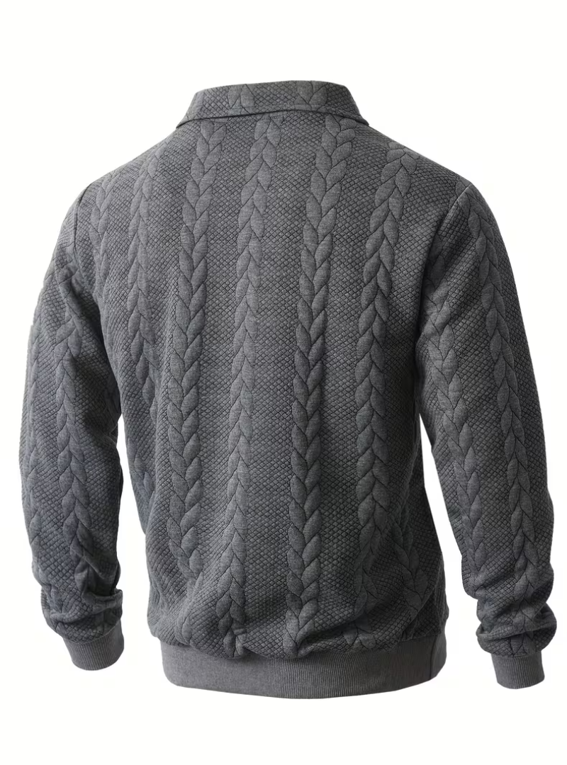 Pull Zippé Maille Torsadée Col Montant Manches Longues Pour Homme