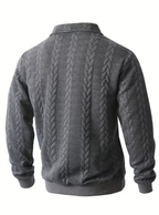 Pull Zippé Maille Torsadée Col Montant Manches Longues Pour Homme