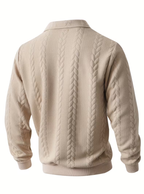 Pull Zippé Maille Torsadée Col Montant Manches Longues Pour Homme