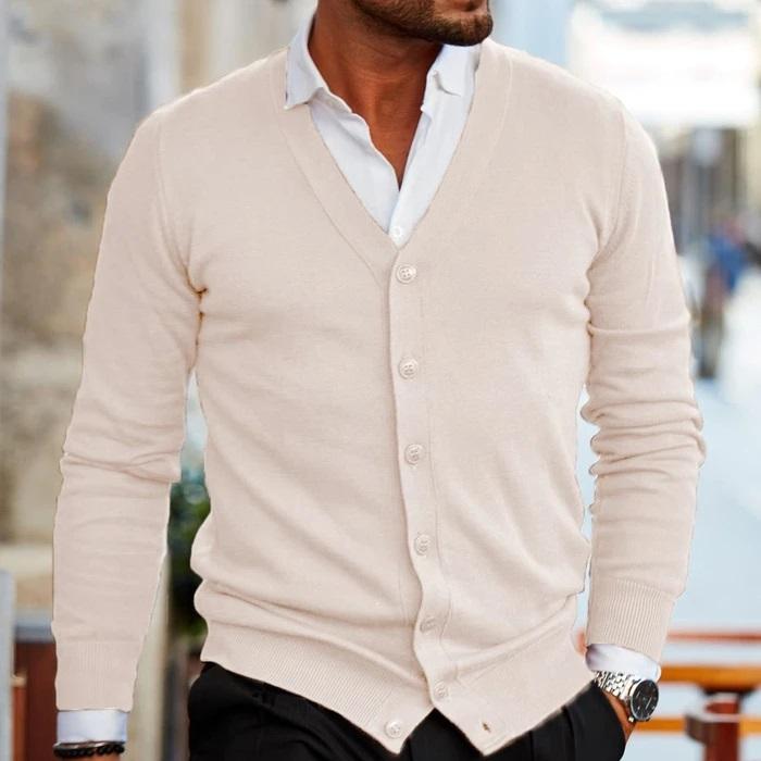 Cardigan Maille Col V Boutonné Superposable Pour Homme