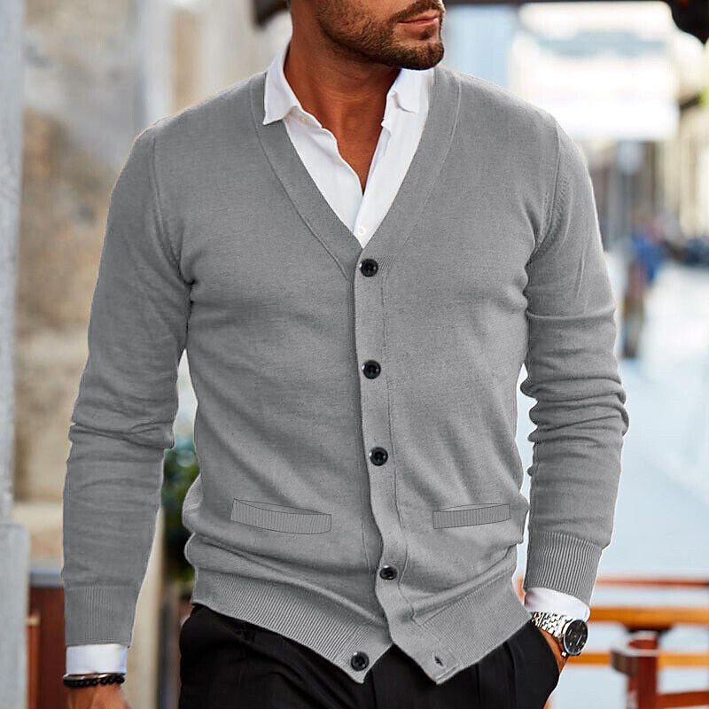 Cardigan Maille Col V Boutonné Superposable Pour Homme