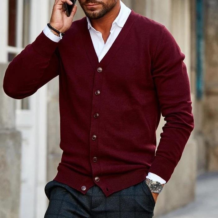 Cardigan Maille Col V Boutonné Superposable Pour Homme
