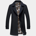 Trench Boutonné Manches Longues Motif Carreaux Pour Homme
