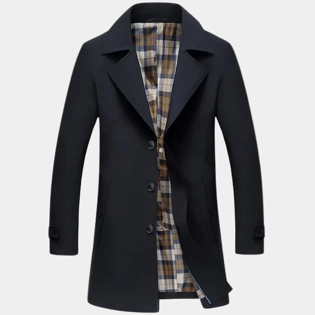 Trench Boutonné Manches Longues Motif Carreaux Pour Homme