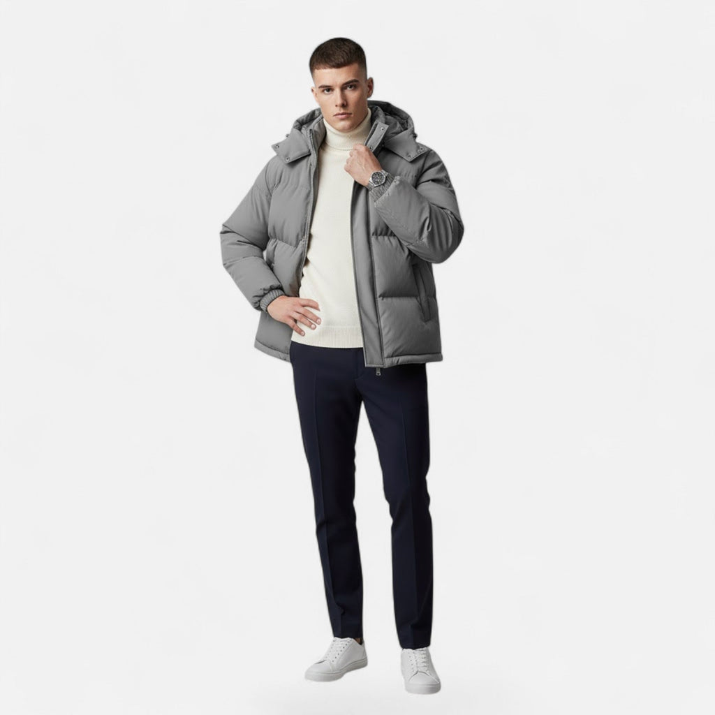 Veste Matelassée À Capuche Zip Intégral Manches Longues Pour Homme
