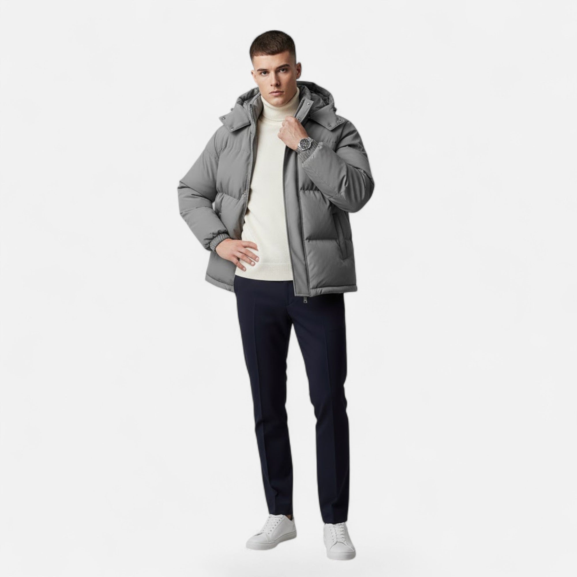Veste Matelassée À Capuche Zip Intégral Manches Longues Pour Homme