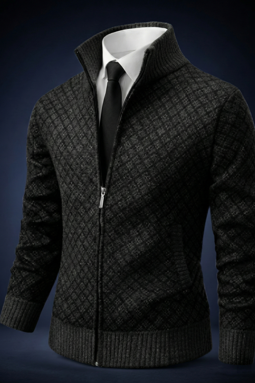 Homme Cardigan Zippé Texturé