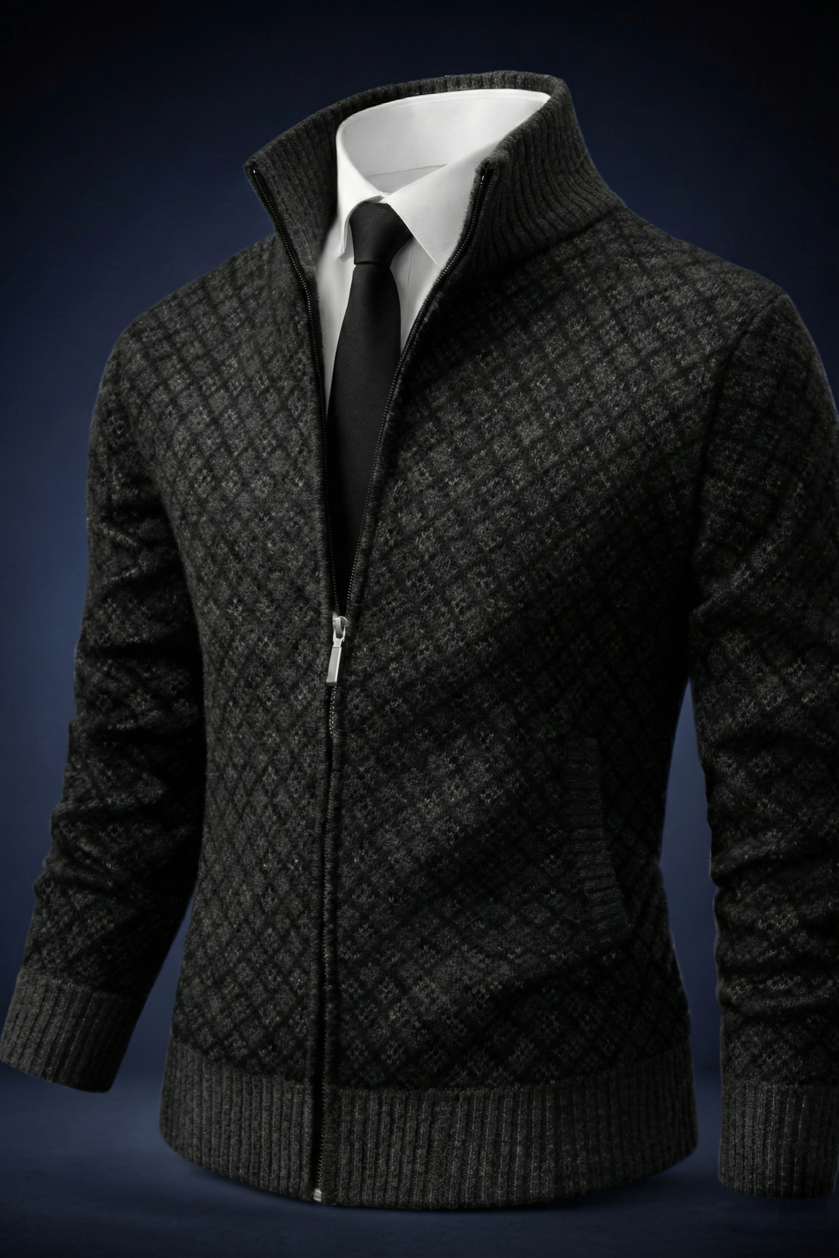 Homme Cardigan Zippé Texturé