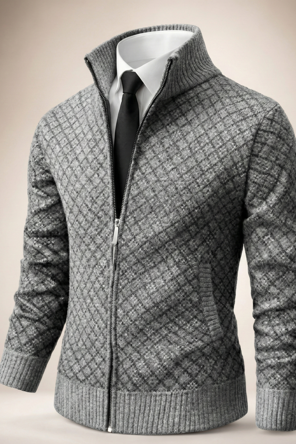 Homme Cardigan Zippé Texturé