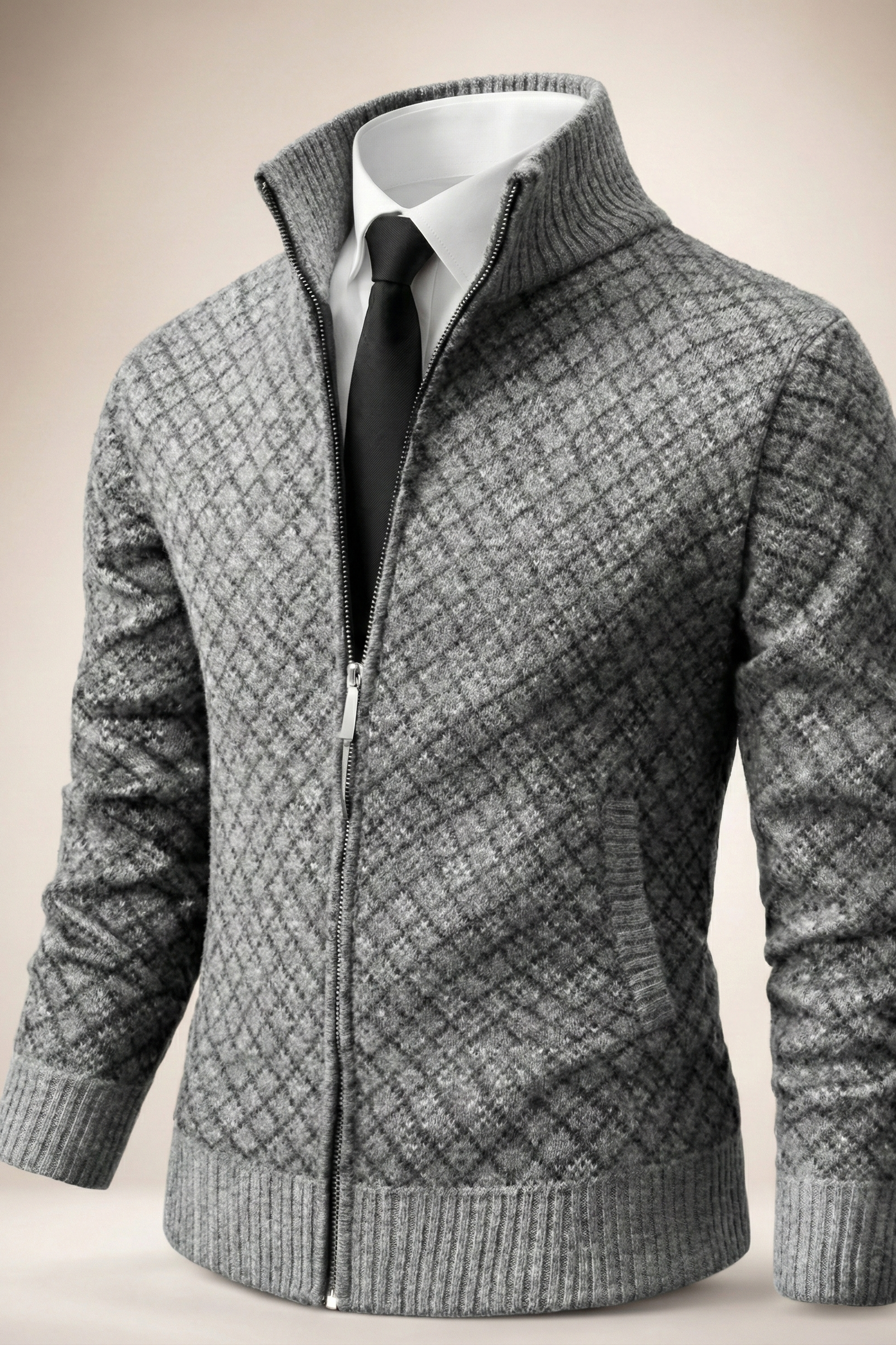 Homme Cardigan Zippé Texturé