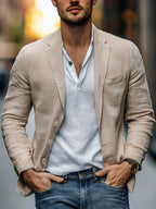 Blazer Matière Texturée Col Cranté Manches Longues Coupe Décontractée Pour Homme
