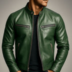 Veste Motard Effet Usé Aspect Cuir Col Montant Pour Homme