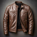 Veste Motard Effet Usé Aspect Cuir Col Montant Pour Homme