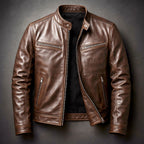 Veste Motard Effet Usé Aspect Cuir Col Montant Pour Homme