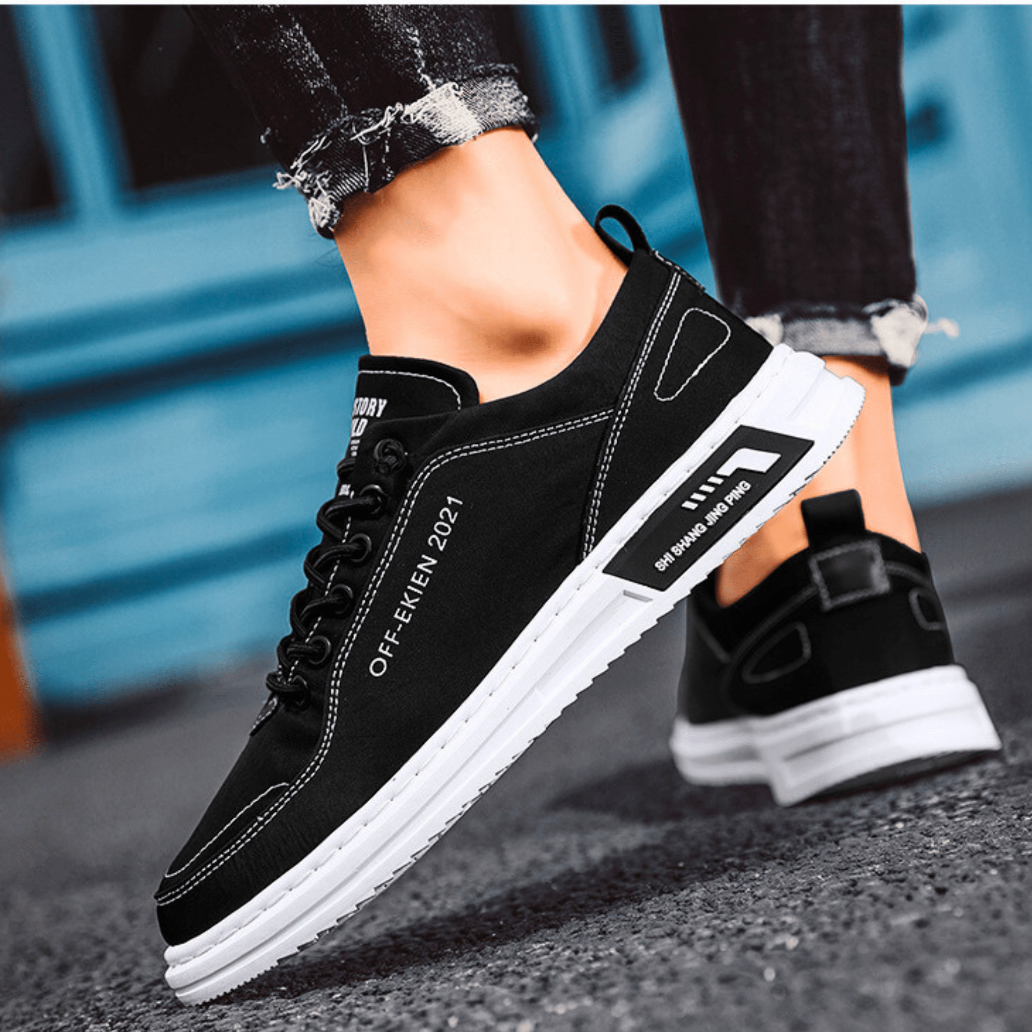 Baskets Aspect Cuir Pour Homme