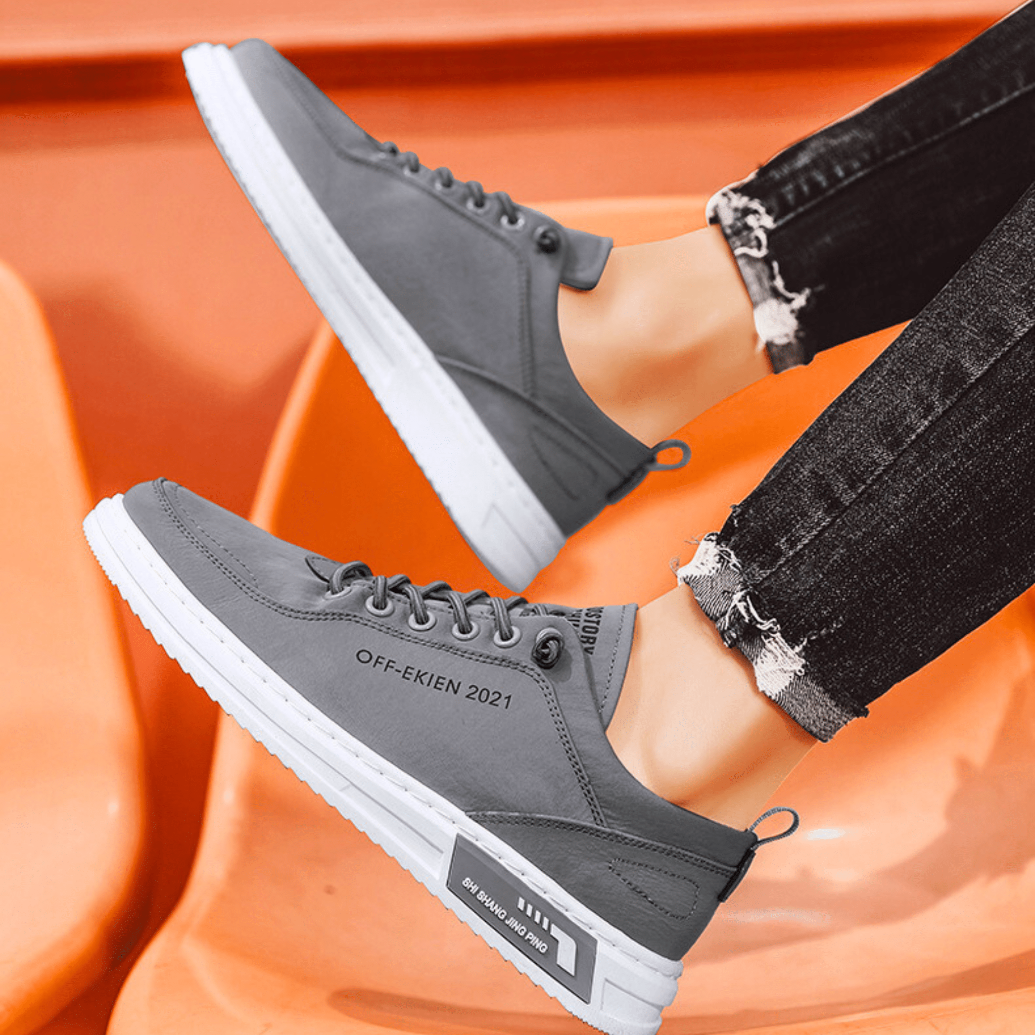 Baskets Aspect Cuir Pour Homme